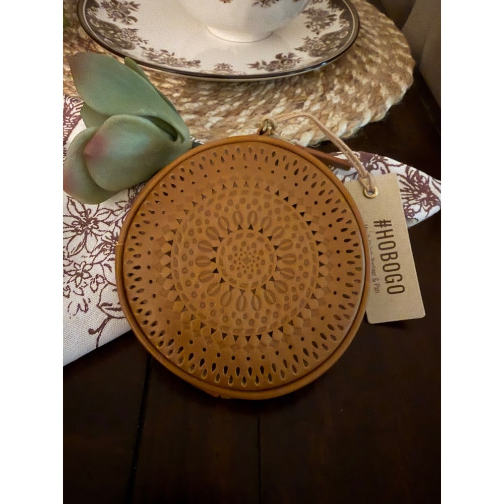 Hobo Go Leather Coin Purse Tan Laser Cut Mandala Circle Pouch New